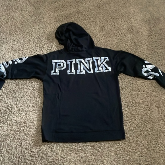 Ladies “PINK” long sleeve hooded sequin accent lightweight sweatshirt. Sz XS - Picture 9 of 12